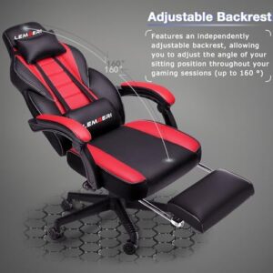 LEMBERI Video Game Chair: Big and Tall with Footrest, 400lb Capacity, Racing Style with Headrest and Lumbar Support