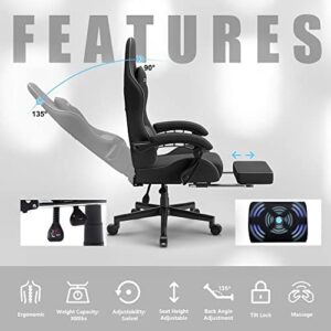 Dowinx Fabric Gaming Chair: Pocket Spring Cushion, Massage, Headrest, Footrest, Ergonomic Black