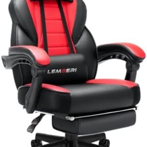 LEMBERI Video Game Chair: Big and Tall with Footrest, 400lb Capacity, Racing Style with Headrest and Lumbar Support