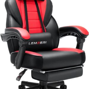 LEMBERI Video Game Chair: Big and Tall with Footrest, 400lb Capacity, Racing Style with Headrest and Lumbar Support