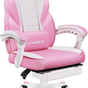 LEMBERI Video Game Chair: Big and Tall with Footrest, 400lb Capacity, Racing Style with Headrest and Lumbar Support