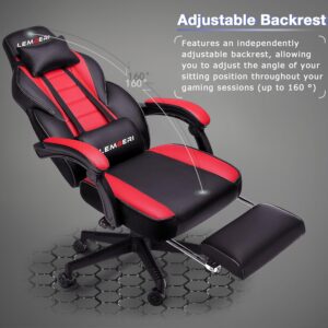 LEMBERI Video Game Chair: Big and Tall with Footrest, 400lb Capacity, Racing Style with Headrest and Lumbar Support