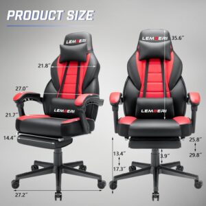 LEMBERI Video Game Chair: Big and Tall with Footrest, 400lb Capacity, Racing Style with Headrest and Lumbar Support