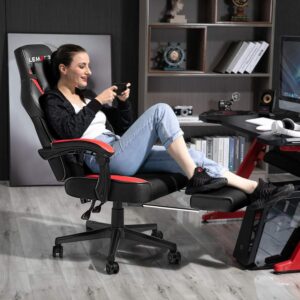 LEMBERI Video Game Chair: Big and Tall with Footrest, 400lb Capacity, Racing Style with Headrest and Lumbar Support